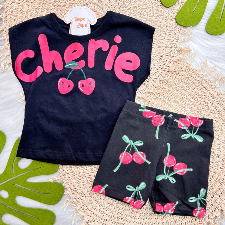 Conj. Blusa Cherie e Short - Preto e Vermelho Cereja